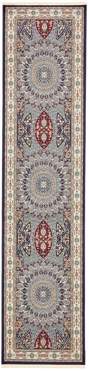 Navy Blue 2' 11 x 13' 1 Narenj Runner Area Rug 85% Polypropylene & 15% Polyester Traditional Classic Carpet for Living, Dining, Bedrooms, Office for Sale at Rug Engine