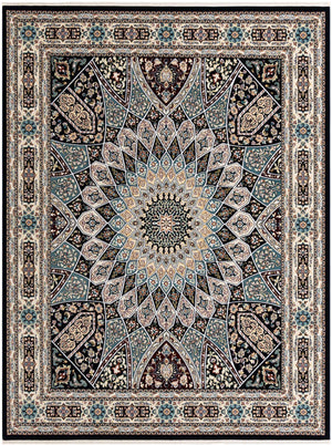 Navy Blue 7' 10 x 10' Narenj Rectangle Area Rug 85% Polypropylene & 15% Polyester Traditional Classic Carpet for Living, Dining, Bedrooms, Office for Sale at Rug Engine