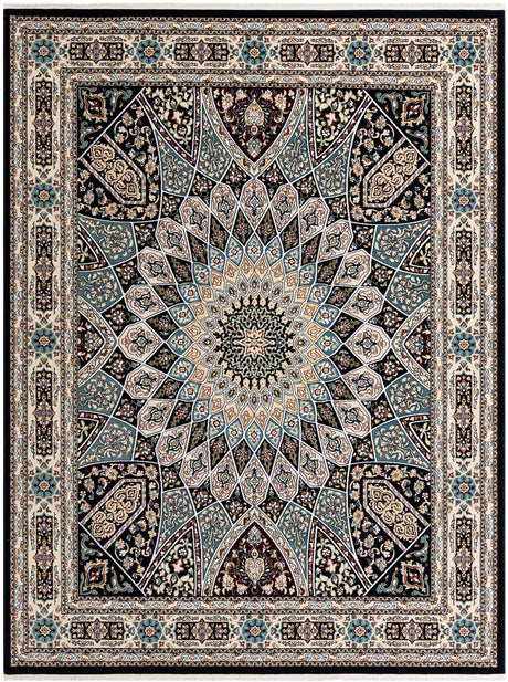 Navy Blue 7' 10 x 10' Narenj Rectangle Area Rug 85% Polypropylene & 15% Polyester Traditional Classic Carpet for Living, Dining, Bedrooms, Office for Sale at Rug Engine