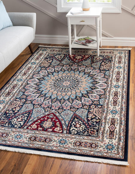 Navy Blue 4' 1 x 6' 1 Narenj Rectangle Area Rug 85% Polypropylene & 15% Polyester Traditional Classic Carpet for Living, Dining, Bedrooms, Office for Sale at Rug Engine