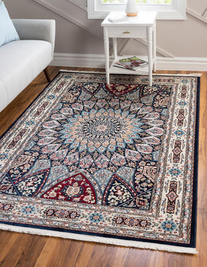 Navy Blue 9' x 12' Narenj Rectangle Area Rug 85% Polypropylene & 15% Polyester Traditional Classic Carpet for Living, Dining, Bedrooms, Office for Sale at Rug Engine