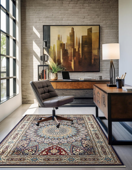 Navy Blue 2' 7 x 4' 1 Narenj Rectangle Area Rug 85% Polypropylene & 15% Polyester Traditional Classic Carpet for Living, Dining, Bedrooms, Office for Sale at Rug Engine