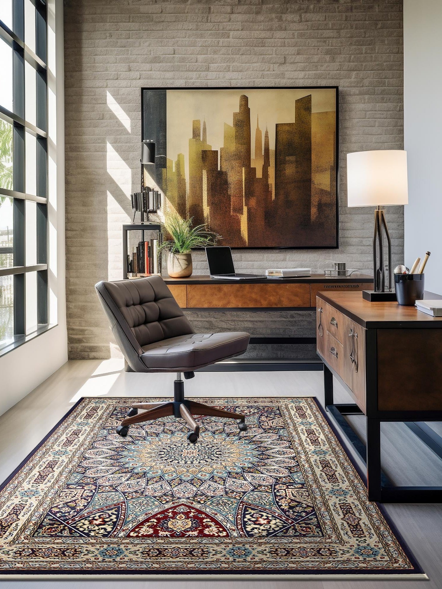 Navy Blue 3' 1 x 5' 3 Narenj Rectangle Area Rug 85% Polypropylene & 15% Polyester Traditional Classic Carpet for Living, Dining, Bedrooms, Office for Sale at Rug Engine