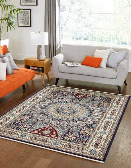 Navy Blue 2' 7 x 4' 1 Narenj Rectangle Area Rug 85% Polypropylene & 15% Polyester Traditional Classic Carpet for Living, Dining, Bedrooms, Office for Sale at Rug Engine