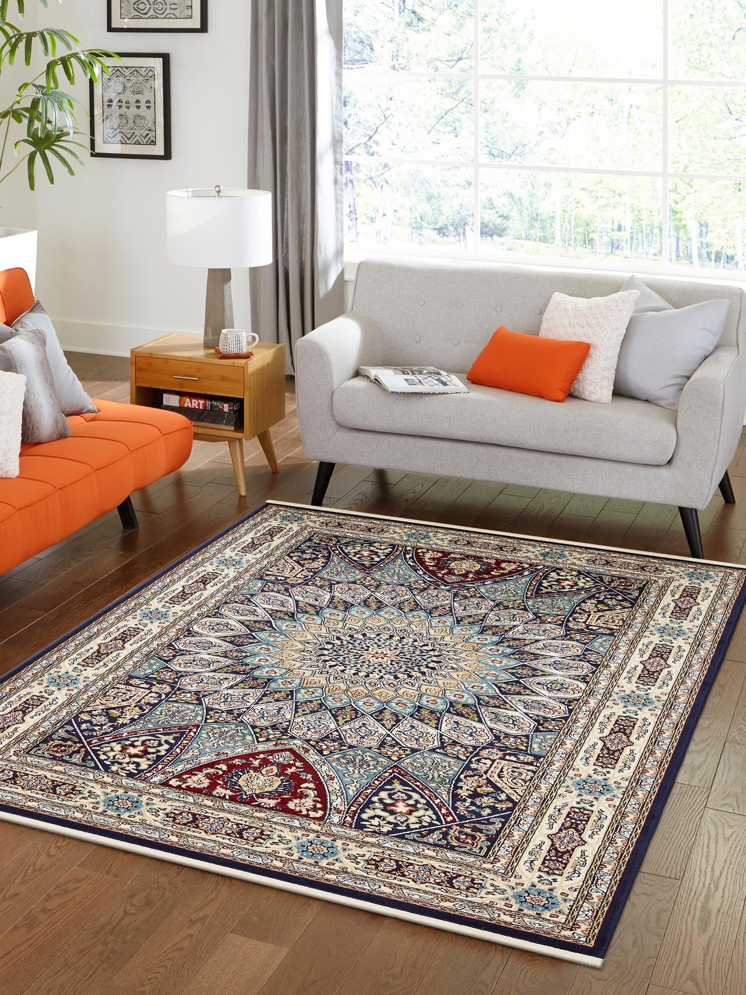 Navy Blue 7' 10 x 11' Narenj Rectangle Area Rug 85% Polypropylene & 15% Polyester Traditional Classic Carpet for Living, Dining, Bedrooms, Office for Sale at Rug Engine