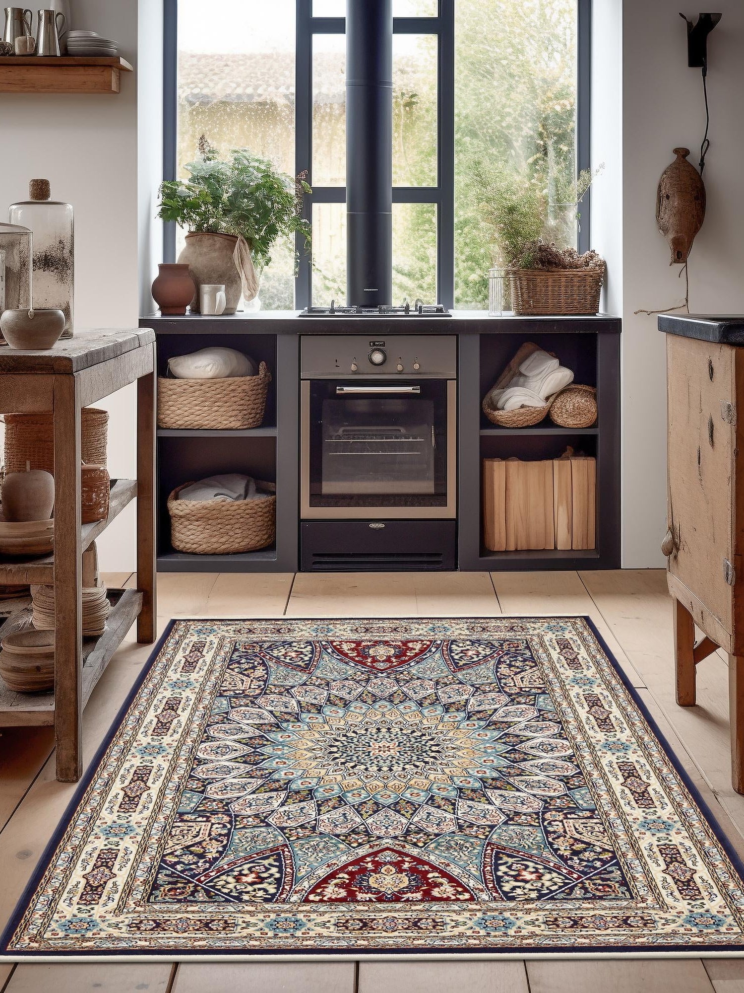 Navy Blue 10' x 14' 1 Narenj Rectangle Area Rug 85% Polypropylene & 15% Polyester Traditional Classic Carpet for Living, Dining, Bedrooms, Office for Sale at Rug Engine