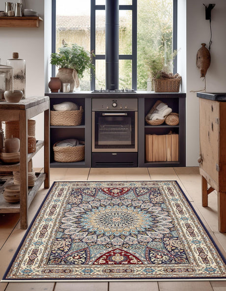 Navy Blue 2' x 3' 1 Narenj Rectangle Area Rug 85% Polypropylene & 15% Polyester Traditional Classic Carpet for Living, Dining, Bedrooms, Office for Sale at Rug Engine