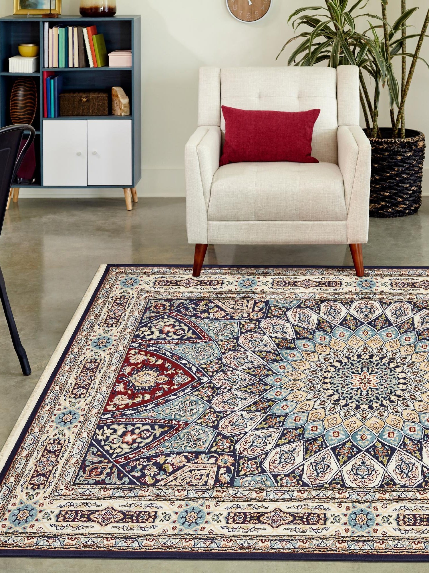 Navy Blue 7' 10 x 11' Narenj Rectangle Area Rug 85% Polypropylene & 15% Polyester Traditional Classic Carpet for Living, Dining, Bedrooms, Office for Sale at Rug Engine