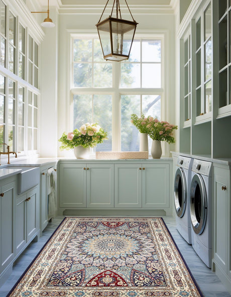 Navy Blue 7' 10 x 10' Narenj Rectangle Area Rug 85% Polypropylene & 15% Polyester Traditional Classic Carpet for Living, Dining, Bedrooms, Office for Sale at Rug Engine