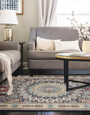 Navy Blue 2' 7 x 4' 1 Narenj Rectangle Area Rug 85% Polypropylene & 15% Polyester Traditional Classic Carpet for Living, Dining, Bedrooms, Office for Sale at Rug Engine