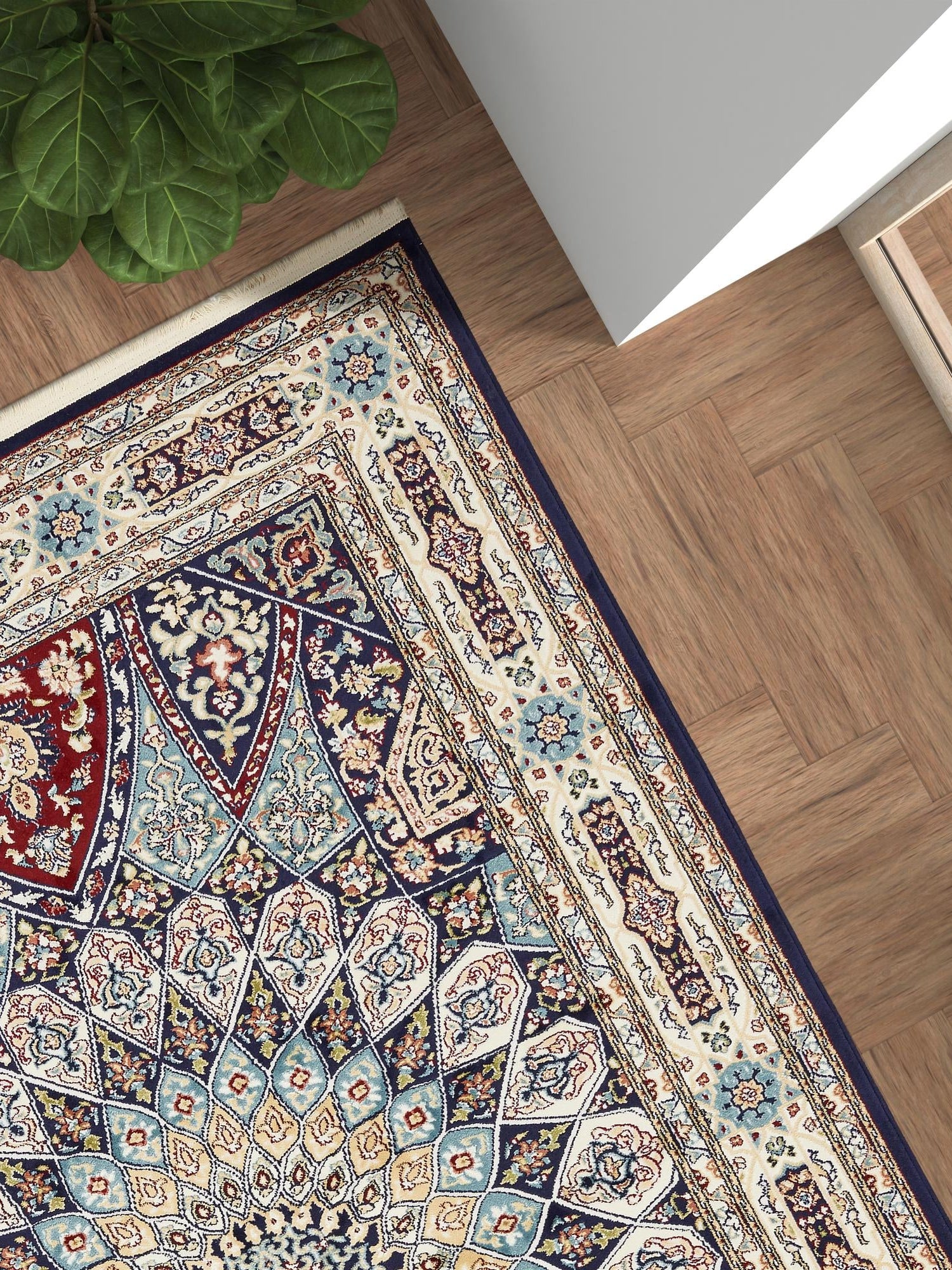 Navy Blue 7' 10 x 11' Narenj Rectangle Area Rug 85% Polypropylene & 15% Polyester Traditional Classic Carpet for Living, Dining, Bedrooms, Office for Sale at Rug Engine