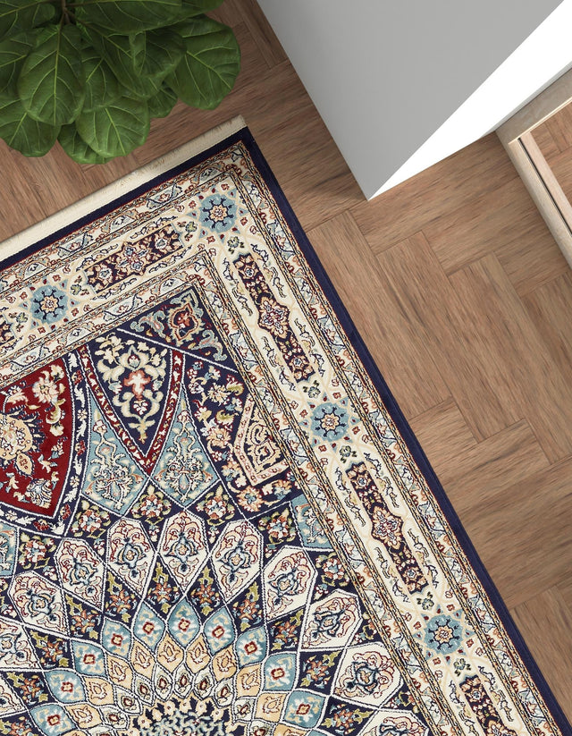 Navy Blue 7' 10 x 11' Narenj Rectangle Area Rug 85% Polypropylene & 15% Polyester Traditional Classic Carpet for Living, Dining, Bedrooms, Office for Sale at Rug Engine