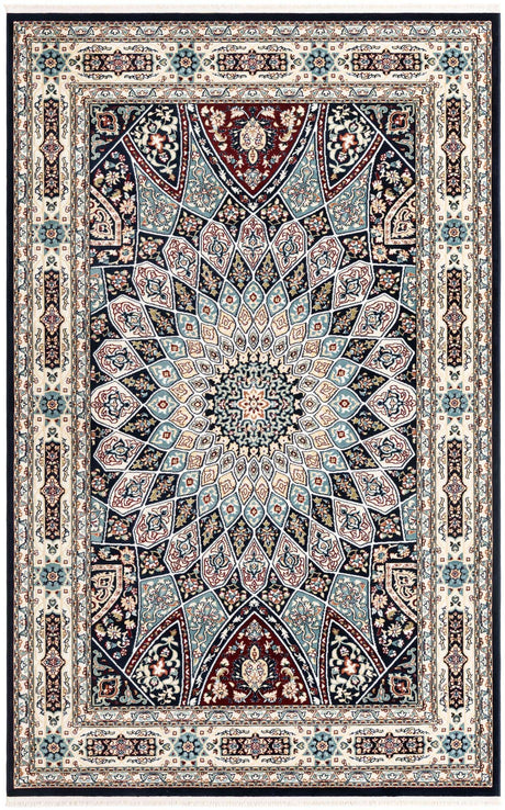 Navy Blue 5' 3 x 8' Narenj Rectangle Area Rug 85% Polypropylene & 15% Polyester Traditional Classic Carpet for Living, Dining, Bedrooms, Office for Sale at Rug Engine