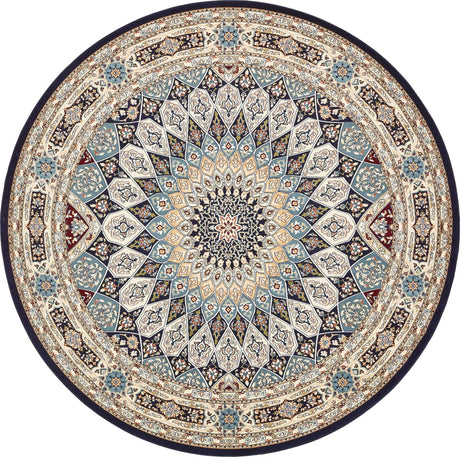 Navy Blue 10' x 10' Narenj Round Area Rug 85% Polypropylene & 15% Polyester Traditional Classic Carpet for Living, Dining, Bedrooms, Office for Sale at Rug Engine