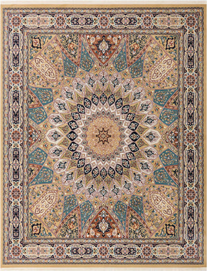 Beige 7' 10 x 10' Narenj Rectangle Area Rug 85% Polypropylene & 15% Polyester Traditional Classic Carpet for Living, Dining, Bedrooms, Office for Sale at Rug Engine