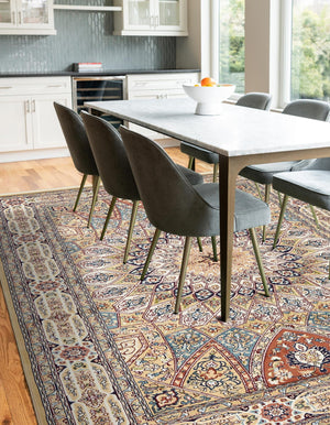 Beige 7' 10 x 10' Narenj Rectangle Area Rug 85% Polypropylene & 15% Polyester Traditional Classic Carpet for Living, Dining, Bedrooms, Office for Sale at Rug Engine
