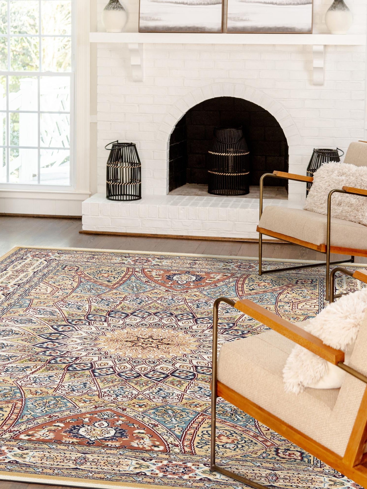 Beige 10' x 13' 1 Narenj Rectangle Area Rug 85% Polypropylene & 15% Polyester Traditional Classic Carpet for Living, Dining, Bedrooms, Office for Sale at Rug Engine