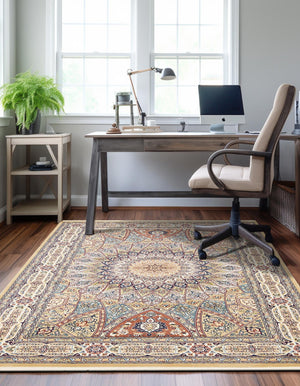 Beige 7' 10 x 10' Narenj Rectangle Area Rug 85% Polypropylene & 15% Polyester Traditional Classic Carpet for Living, Dining, Bedrooms, Office for Sale at Rug Engine