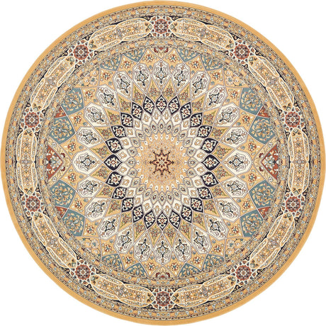 Beige 10' x 10' Narenj Round Area Rug 85% Polypropylene & 15% Polyester Traditional Classic Carpet for Living, Dining, Bedrooms, Office for Sale at Rug Engine
