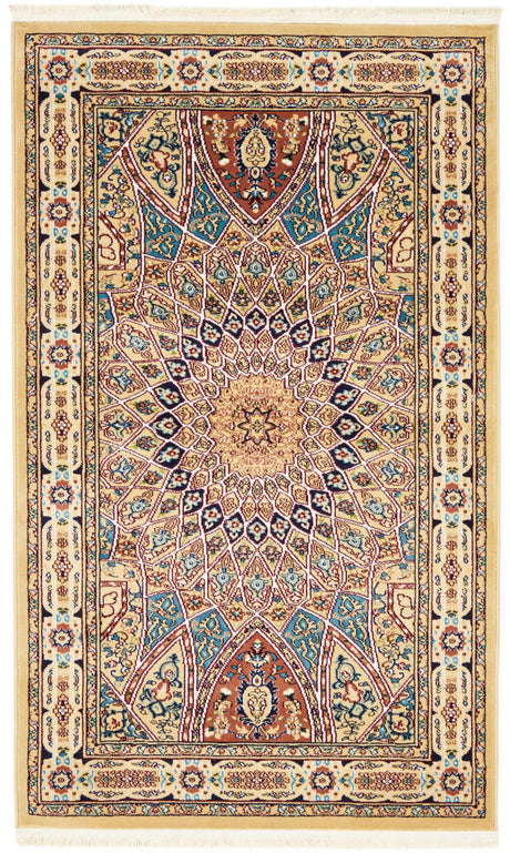 Beige 3' 1 x 5' 3 Narenj Rectangle Area Rug 85% Polypropylene & 15% Polyester Traditional Classic Carpet for Living, Dining, Bedrooms, Office for Sale at Rug Engine