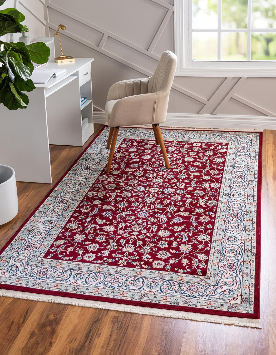 Burgundy 7' 10 x 10' Narenj Rectangle Area Rug 85% Polypropylene & 15% Polyester Traditional Classic Carpet for Living, Dining, Bedrooms, Office for Sale at Rug Engine