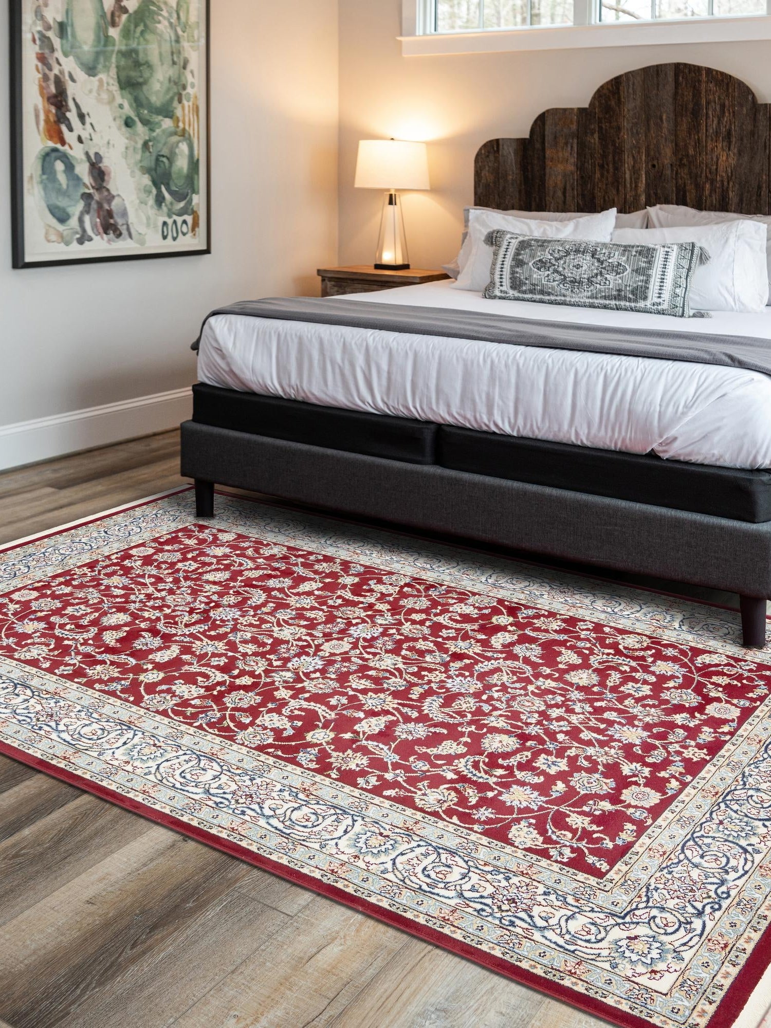Burgundy 5' 3 x 8' Narenj Rectangle Area Rug 85% Polypropylene & 15% Polyester Traditional Classic Carpet for Living, Dining, Bedrooms, Office for Sale at Rug Engine