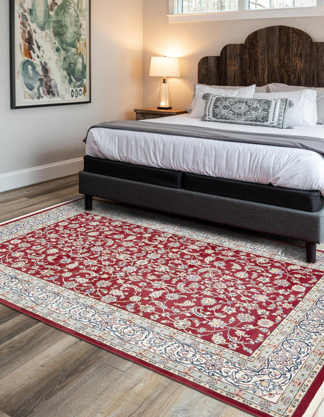 Burgundy 5' 3 x 8' Narenj Rectangle Area Rug 85% Polypropylene & 15% Polyester Traditional Classic Carpet for Living, Dining, Bedrooms, Office for Sale at Rug Engine