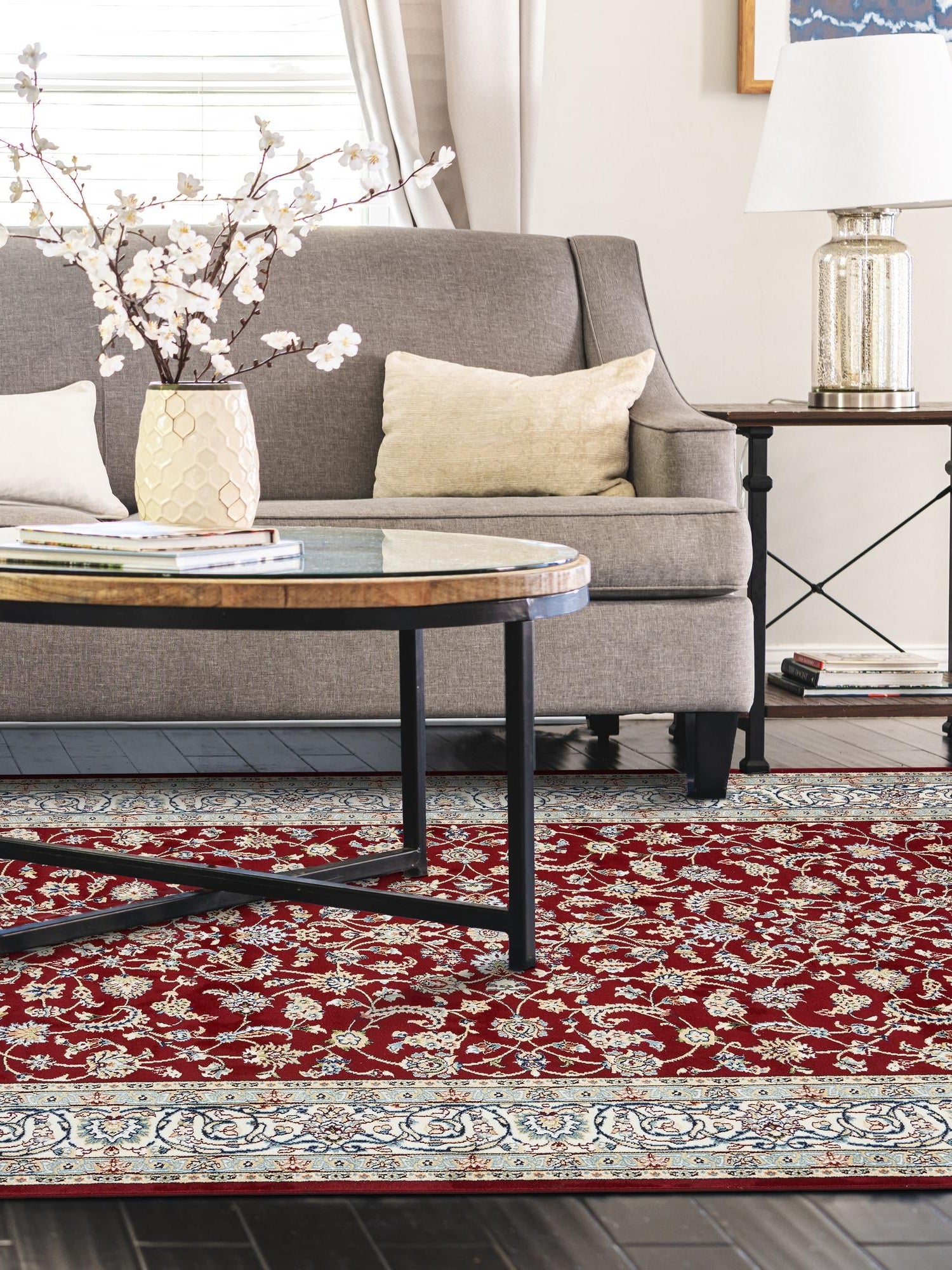 Burgundy 5' 3 x 8' Narenj Rectangle Area Rug 85% Polypropylene & 15% Polyester Traditional Classic Carpet for Living, Dining, Bedrooms, Office for Sale at Rug Engine