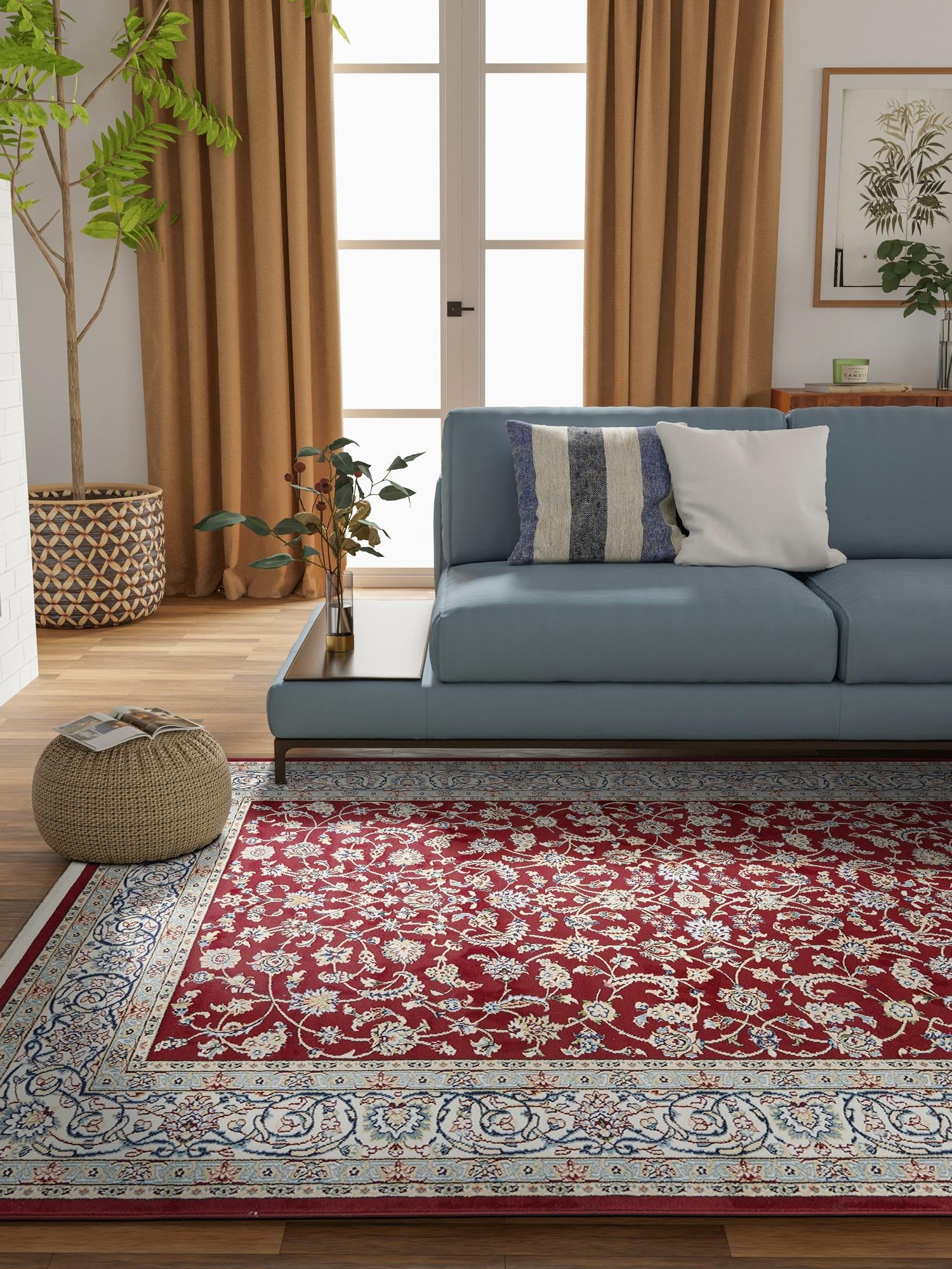 Burgundy 5' 3 x 8' Narenj Rectangle Area Rug 85% Polypropylene & 15% Polyester Traditional Classic Carpet for Living, Dining, Bedrooms, Office for Sale at Rug Engine