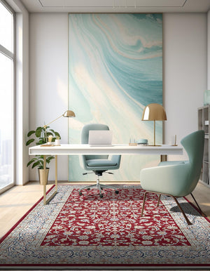 Burgundy 5' 3 x 8' Narenj Rectangle Area Rug 85% Polypropylene & 15% Polyester Traditional Classic Carpet for Living, Dining, Bedrooms, Office for Sale at Rug Engine
