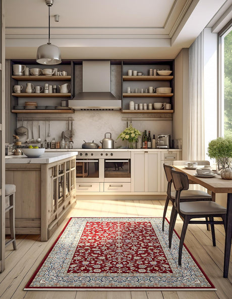 Burgundy 7' 10 x 10' Narenj Rectangle Area Rug 85% Polypropylene & 15% Polyester Traditional Classic Carpet for Living, Dining, Bedrooms, Office for Sale at Rug Engine
