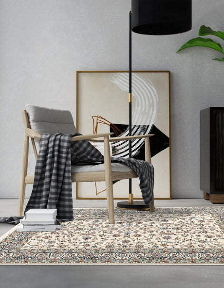 Ivory 7' 10 x 11' Narenj Rectangle Area Rug 85% Polypropylene & 15% Polyester Traditional Classic Carpet for Living, Dining, Bedrooms, Office for Sale at Rug Engine