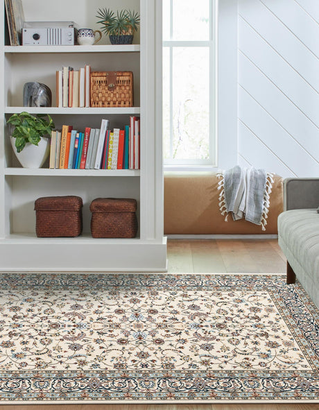 Ivory 7' 10 x 11' Narenj Rectangle Area Rug 85% Polypropylene & 15% Polyester Traditional Classic Carpet for Living, Dining, Bedrooms, Office for Sale at Rug Engine