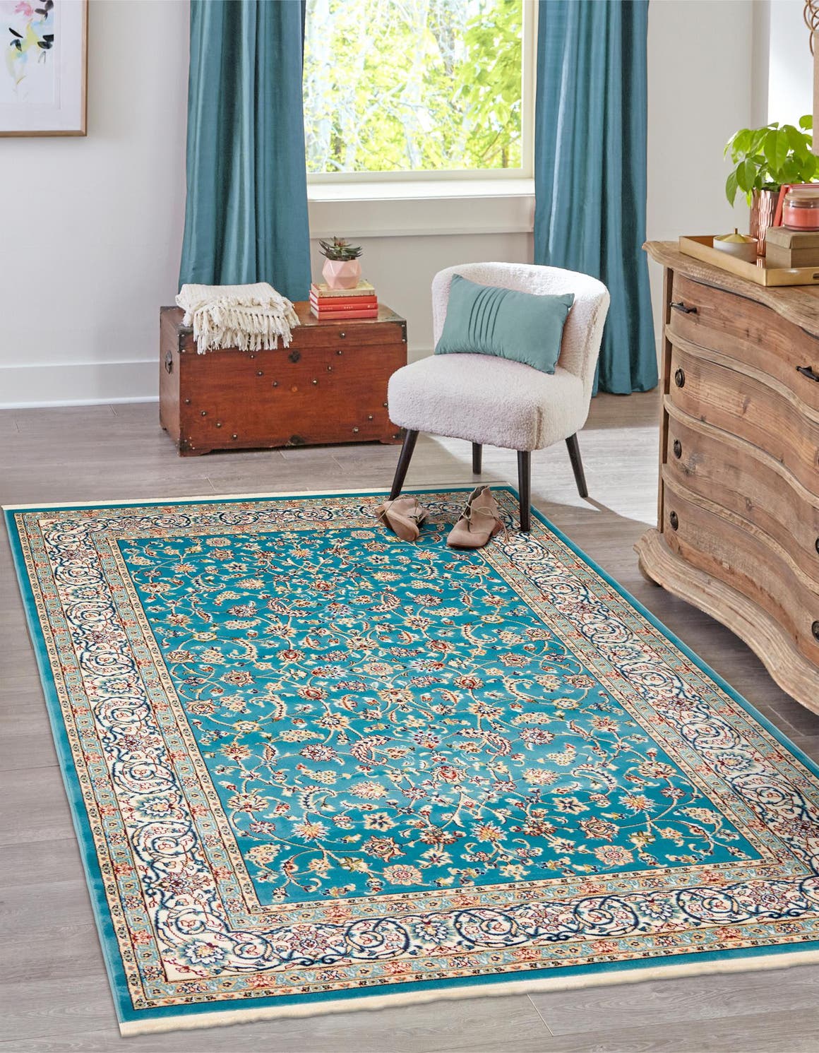 Blue 7' 10 x 10' Narenj Rectangle Area Rug 85% Polypropylene & 15% Polyester Traditional Classic Carpet for Living, Dining, Bedrooms, Office for Sale at Rug Engine