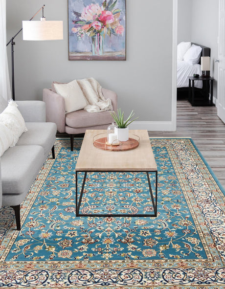 Blue 5' 3 x 8' Narenj Rectangle Area Rug 85% Polypropylene & 15% Polyester Traditional Classic Carpet for Living, Dining, Bedrooms, Office for Sale at Rug Engine
