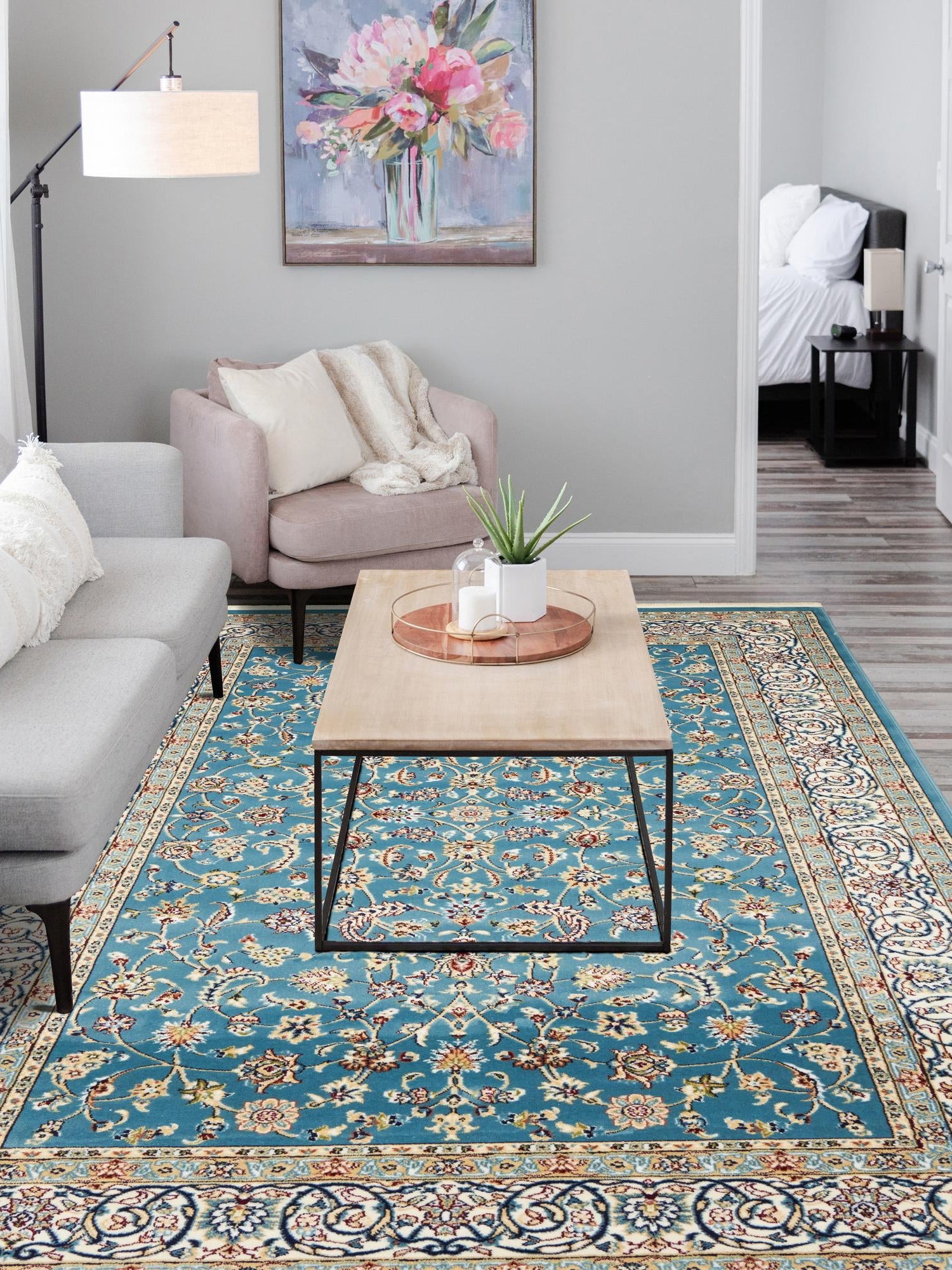 Blue 7' 10 x 10' Narenj Rectangle Area Rug 85% Polypropylene & 15% Polyester Traditional Classic Carpet for Living, Dining, Bedrooms, Office for Sale at Rug Engine