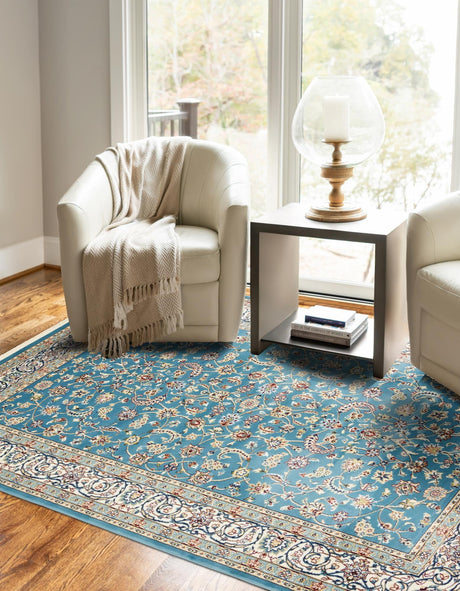 Blue 5' 3 x 8' Narenj Rectangle Area Rug 85% Polypropylene & 15% Polyester Traditional Classic Carpet for Living, Dining, Bedrooms, Office for Sale at Rug Engine