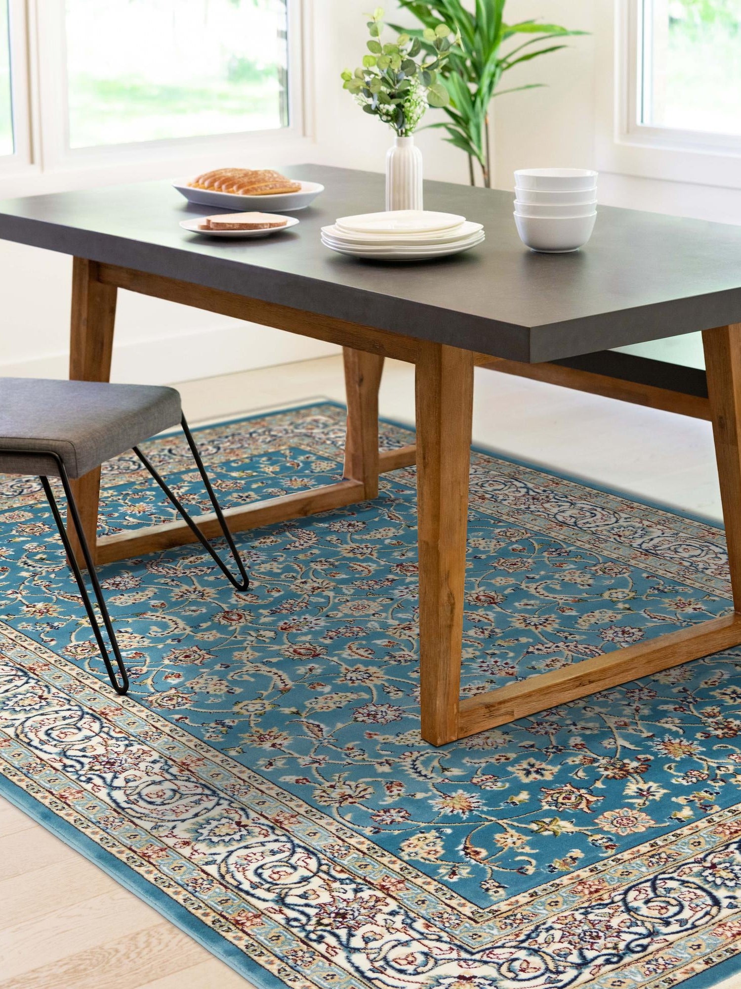 Blue 7' 10 x 10' Narenj Rectangle Area Rug 85% Polypropylene & 15% Polyester Traditional Classic Carpet for Living, Dining, Bedrooms, Office for Sale at Rug Engine