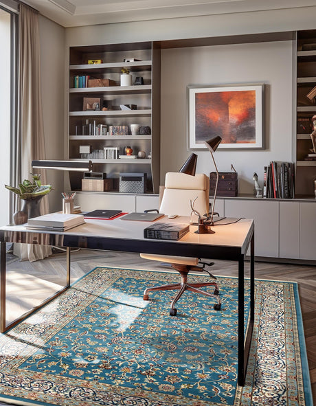Blue 5' 3 x 8' Narenj Rectangle Area Rug 85% Polypropylene & 15% Polyester Traditional Classic Carpet for Living, Dining, Bedrooms, Office for Sale at Rug Engine