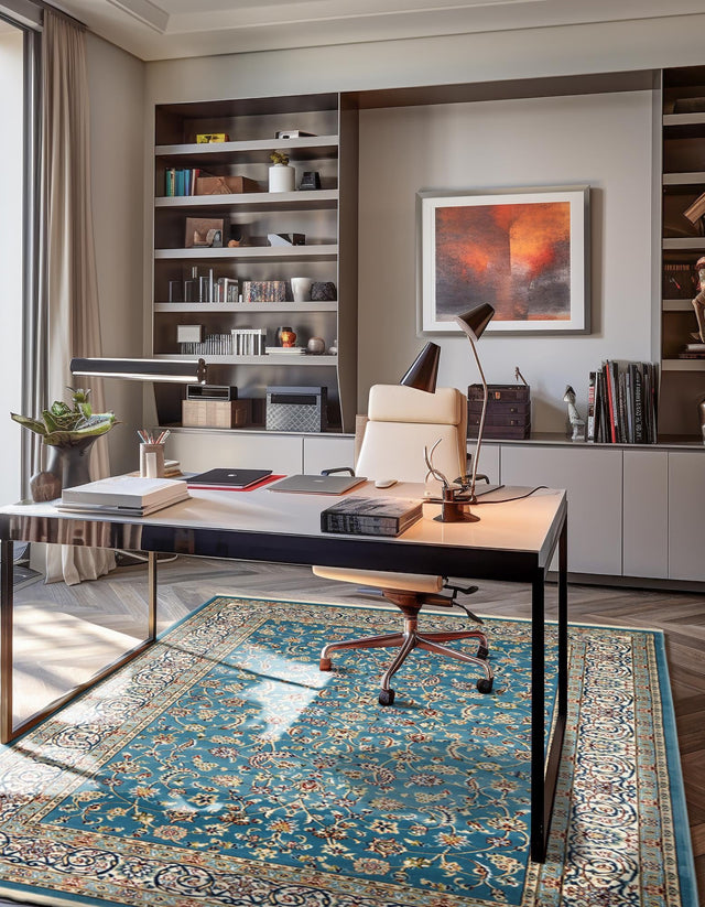Blue 10' x 13' Narenj Rectangle Area Rug 85% Polypropylene & 15% Polyester Traditional Classic Carpet for Living, Dining, Bedrooms, Office for Sale at Rug Engine