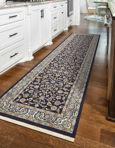 Navy Blue 2' 11 x 13' 1 Narenj Runner Area Rug 85% Polypropylene & 15% Polyester Traditional Classic Carpet for Living, Dining, Bedrooms, Office for Sale at Rug Engine