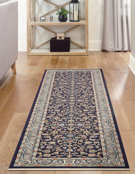 Navy Blue 2' 11 x 13' 1 Narenj Runner Area Rug 85% Polypropylene & 15% Polyester Traditional Classic Carpet for Living, Dining, Bedrooms, Office for Sale at Rug Engine