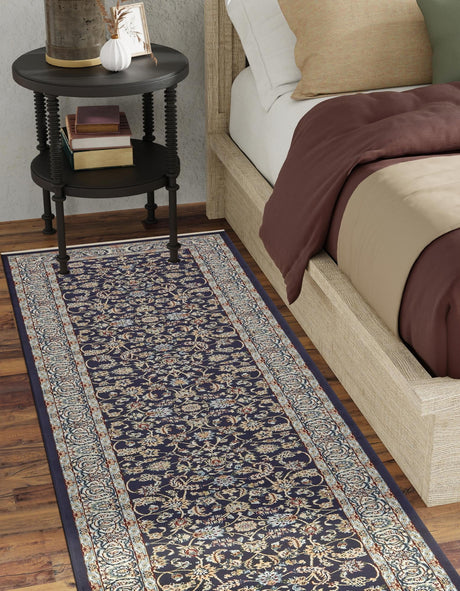 Navy Blue 2' 11 x 13' 1 Narenj Runner Area Rug 85% Polypropylene & 15% Polyester Traditional Classic Carpet for Living, Dining, Bedrooms, Office for Sale at Rug Engine