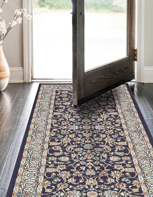 Navy Blue 2' 11 x 13' 1 Narenj Runner Area Rug 85% Polypropylene & 15% Polyester Traditional Classic Carpet for Living, Dining, Bedrooms, Office for Sale at Rug Engine