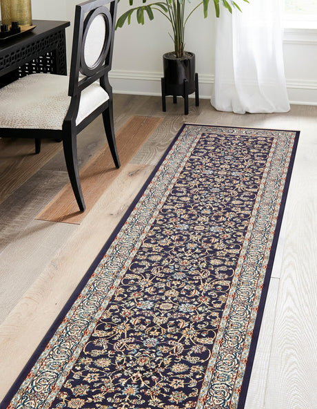 Navy Blue 2' 11 x 13' 1 Narenj Runner Area Rug 85% Polypropylene & 15% Polyester Traditional Classic Carpet for Living, Dining, Bedrooms, Office for Sale at Rug Engine