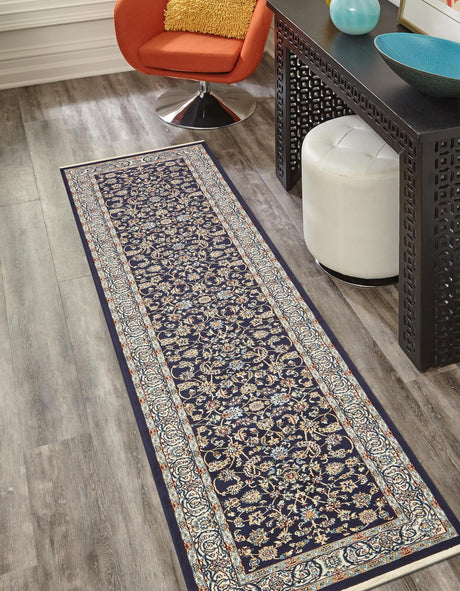 Navy Blue 2' 11 x 13' 1 Narenj Runner Area Rug 85% Polypropylene & 15% Polyester Traditional Classic Carpet for Living, Dining, Bedrooms, Office for Sale at Rug Engine
