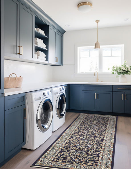 Navy Blue 2' 11 x 13' 1 Narenj Runner Area Rug 85% Polypropylene & 15% Polyester Traditional Classic Carpet for Living, Dining, Bedrooms, Office for Sale at Rug Engine