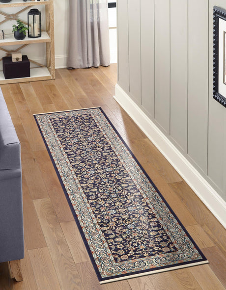 Navy Blue 2' 11 x 13' 1 Narenj Runner Area Rug 85% Polypropylene & 15% Polyester Traditional Classic Carpet for Living, Dining, Bedrooms, Office for Sale at Rug Engine