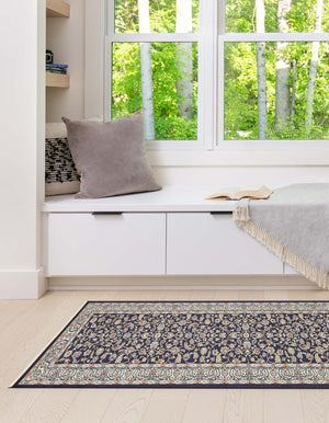 Navy Blue 2' 11 x 13' 1 Narenj Runner Area Rug 85% Polypropylene & 15% Polyester Traditional Classic Carpet for Living, Dining, Bedrooms, Office for Sale at Rug Engine