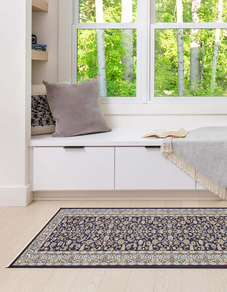 Navy Blue 2' 11 x 13' 1 Narenj Runner Area Rug 85% Polypropylene & 15% Polyester Traditional Classic Carpet for Living, Dining, Bedrooms, Office for Sale at Rug Engine